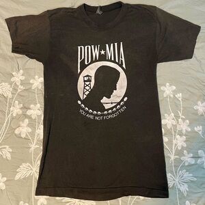 Vintage POW MIA Tee Screen Stars Best M 38-40 Faded Charcoal Single Stitch USA